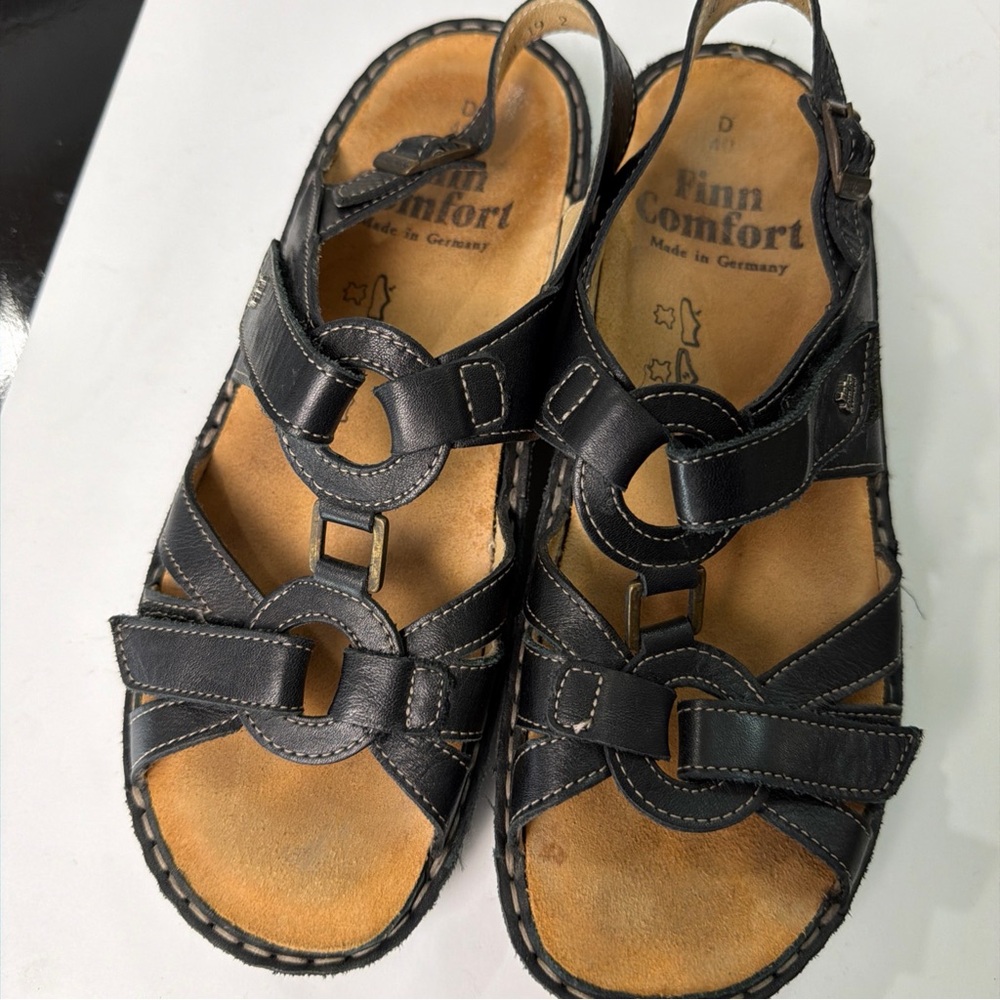 Finn Comfort Black Leather Slingback Sandals with Cushioned Footbed US 9/ EU 40